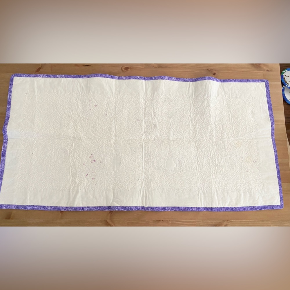 Quilted Handmade Table Runner Wildflower Pattern Beige Purple Green 41.5" X 21" - Picture 2 of 16